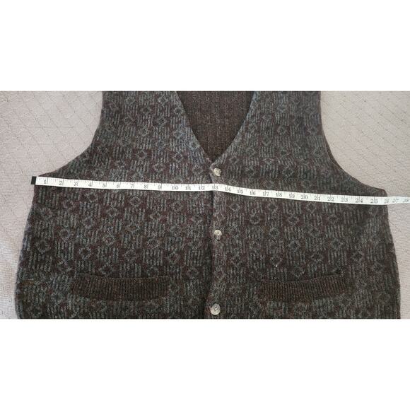 Traders Bay VTG 90's 100% Wool Brown and Gray Cable Knit Button Down Vest Men XL - Picture 6 of 9